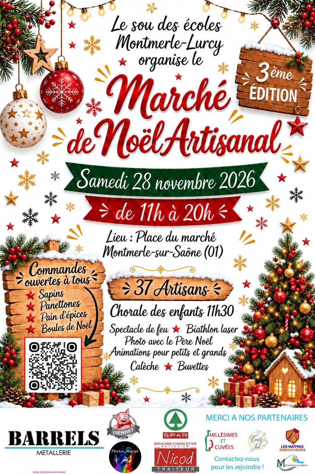 Affiche du Marché de Noël artisanal, samedi 28 novembre 2026