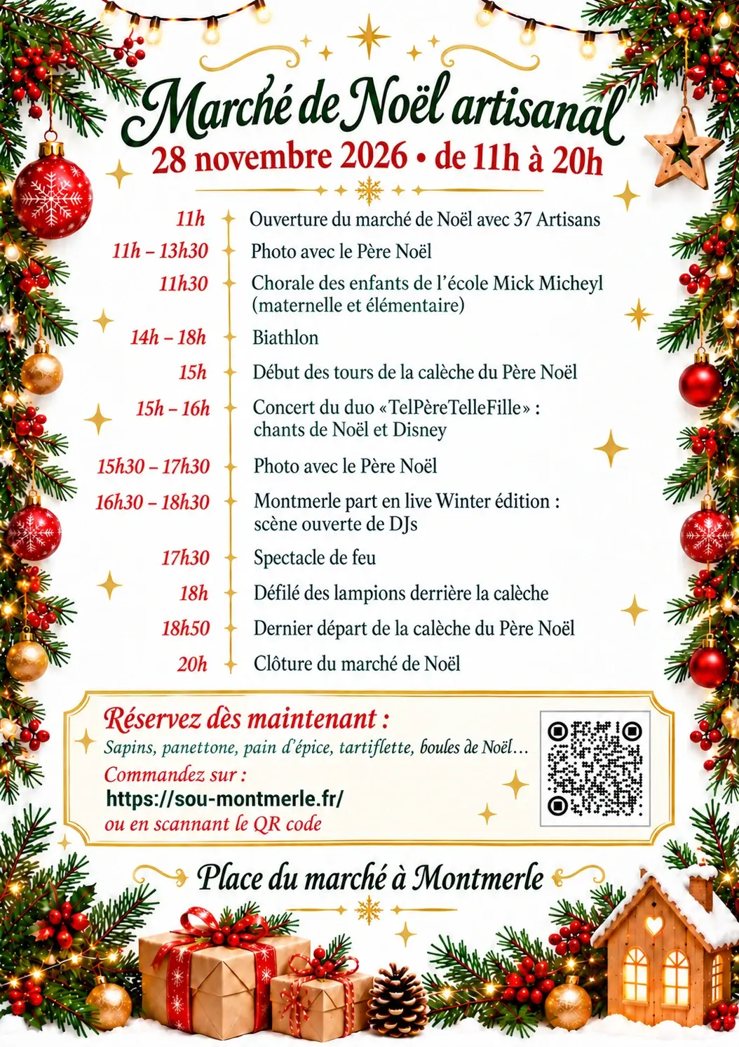 Programme détaillé du Marché de Noël artisanal du 28 novembre 2026